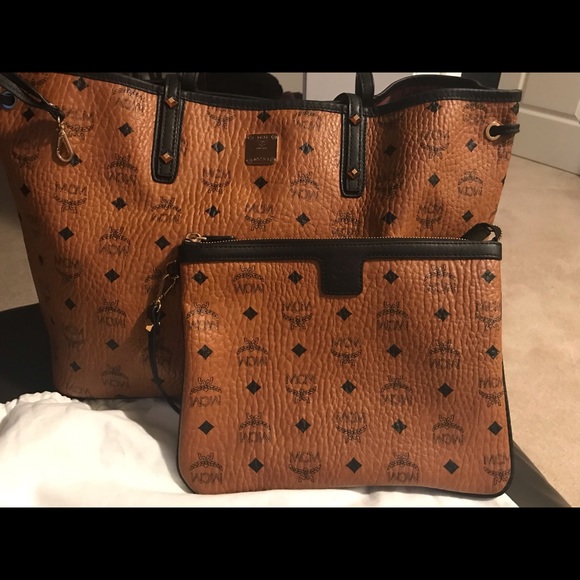 MCM Handbags - Authentic MCM Medium Cognac Tote with pouch